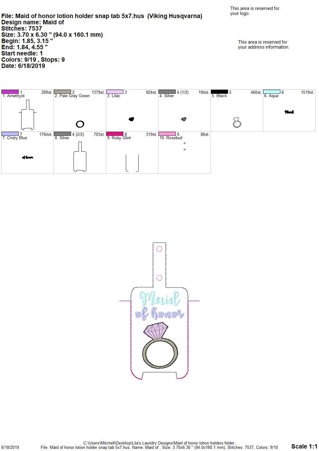 Maid of Honor Lotion Holders 5x7 included- DIGITAL Embroidery DESIGN