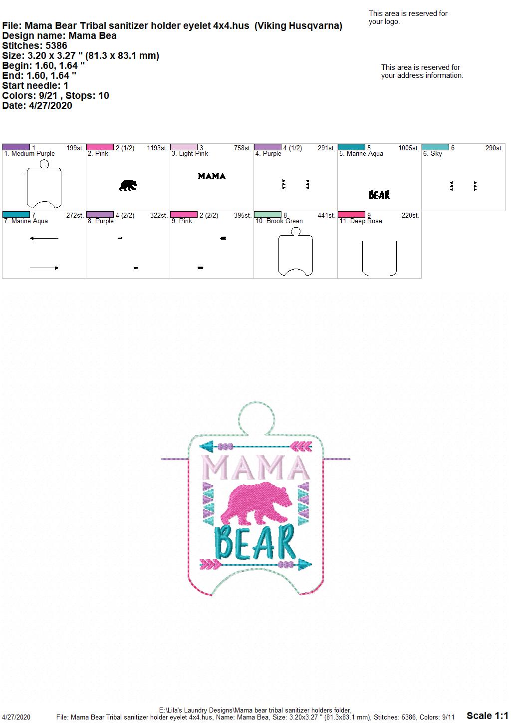 Mama Bear Tribal Sanitizer Holders - DIGITAL Embroidery DESIGN