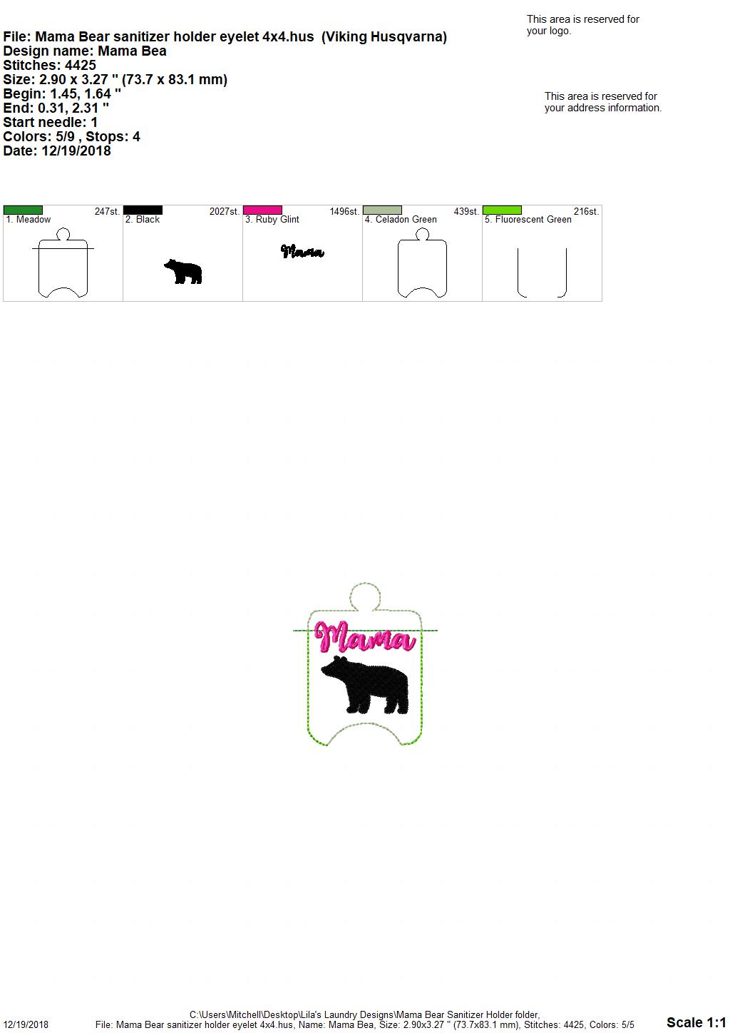 Mama Bear Sanitizer Holder 4x4 and 5x7 included- Embroidery Design - DIGITAL Embroidery DESIGN