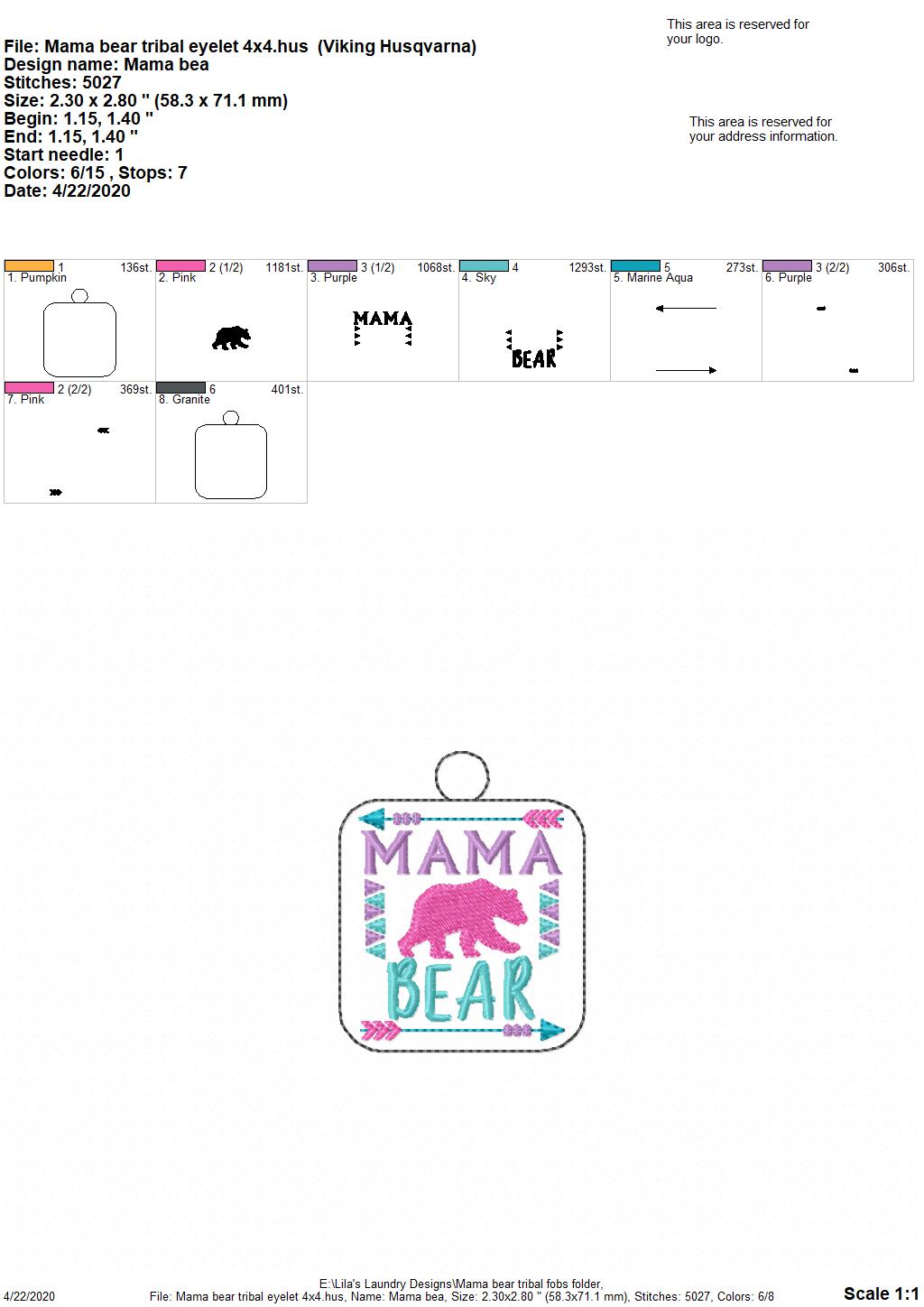 Mama Bear Tribal Fobs - DIGITAL Embroidery DESIGN