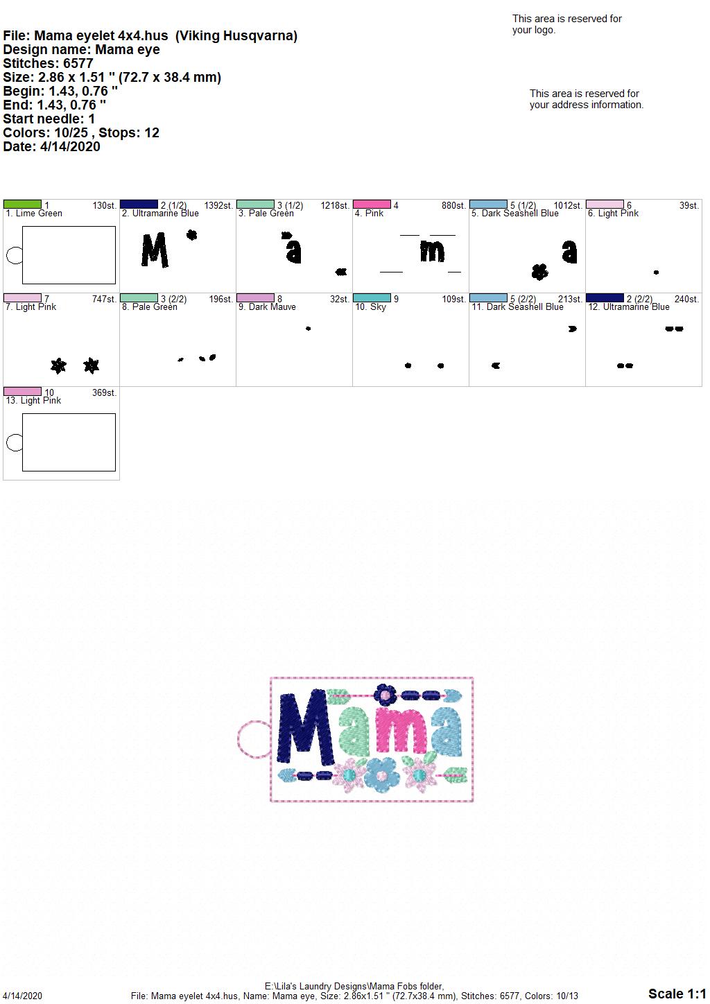 Mama Tab and eyelet Fobs - DIGITAL Embroidery DESIGN