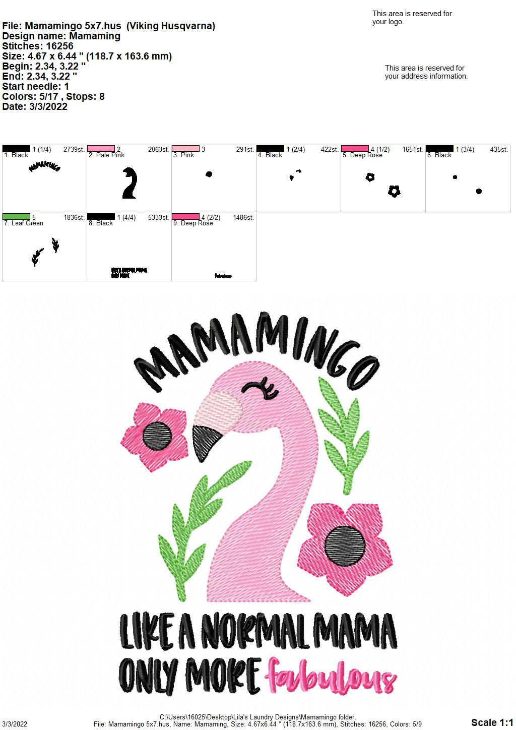 Mamamingo- 3 sizes- Digital Embroidery Design