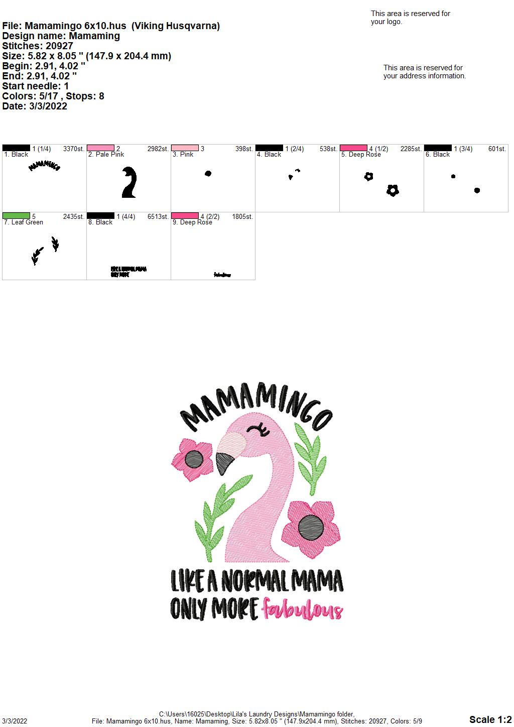 Mamamingo- 3 sizes- Digital Embroidery Design