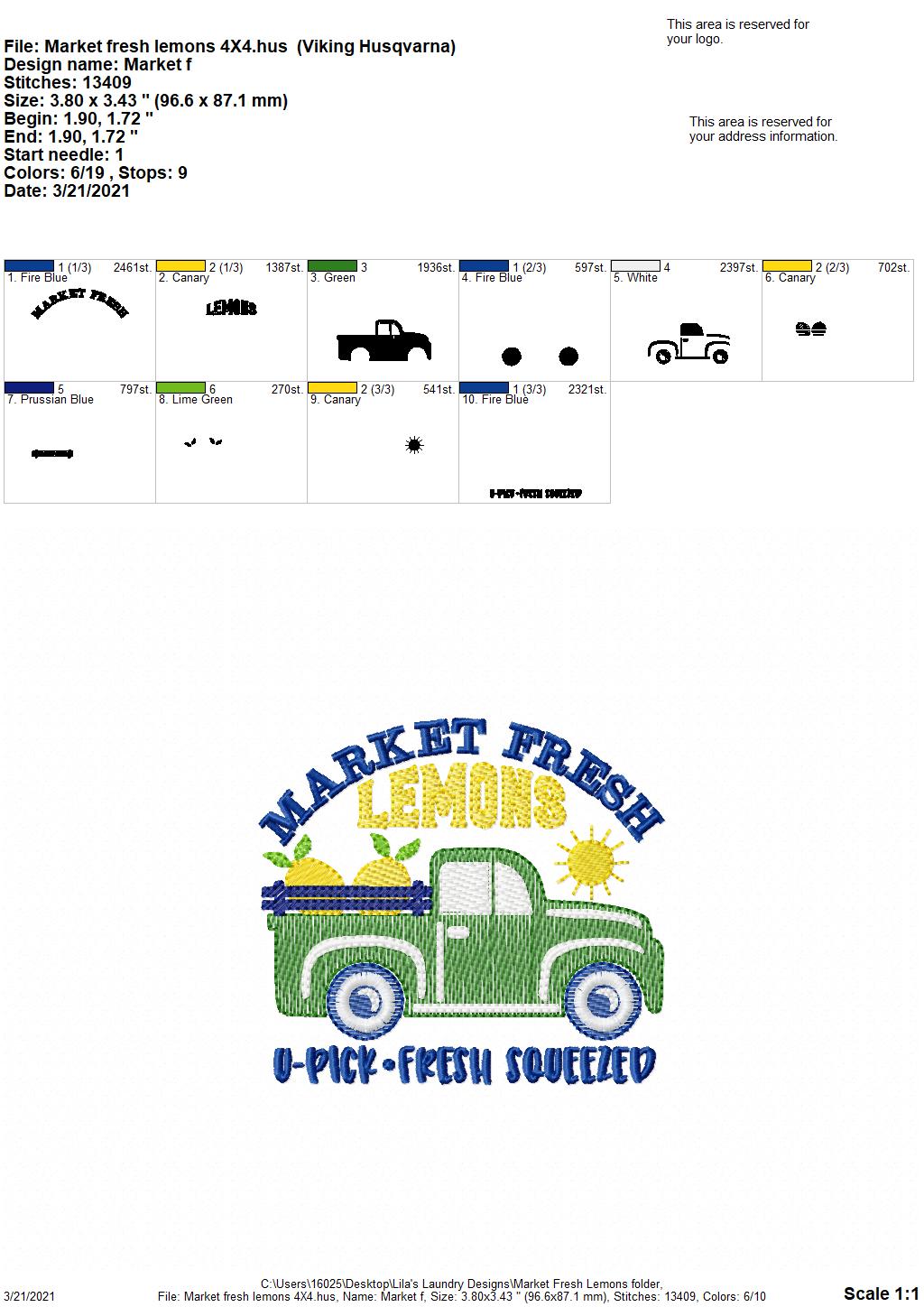 Market Fresh Lemons - 3 sizes- Digital Embroidery Design