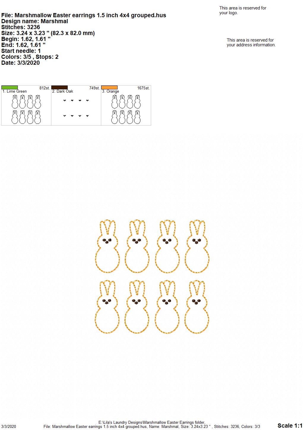 Marshmallow Easter Earrings - 3 sizes - Digital Embroidery Design