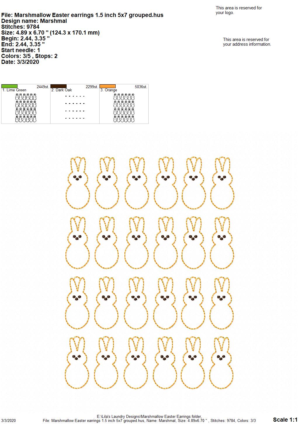 Marshmallow Easter Earrings - 3 sizes - Digital Embroidery Design