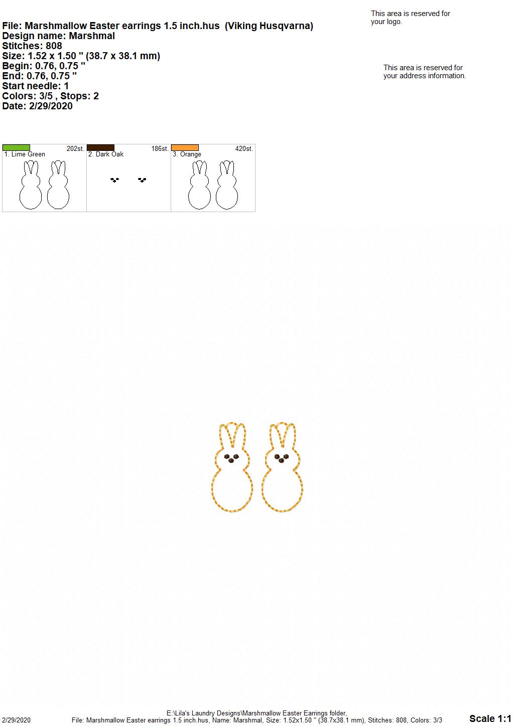 Marshmallow Easter Earrings - 3 sizes - Digital Embroidery Design