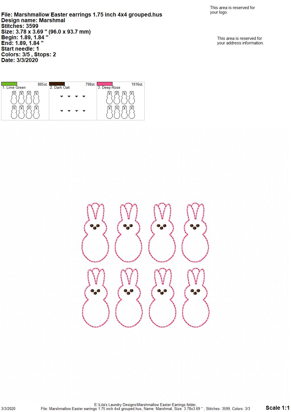 Marshmallow Easter Earrings - 3 sizes - Digital Embroidery Design