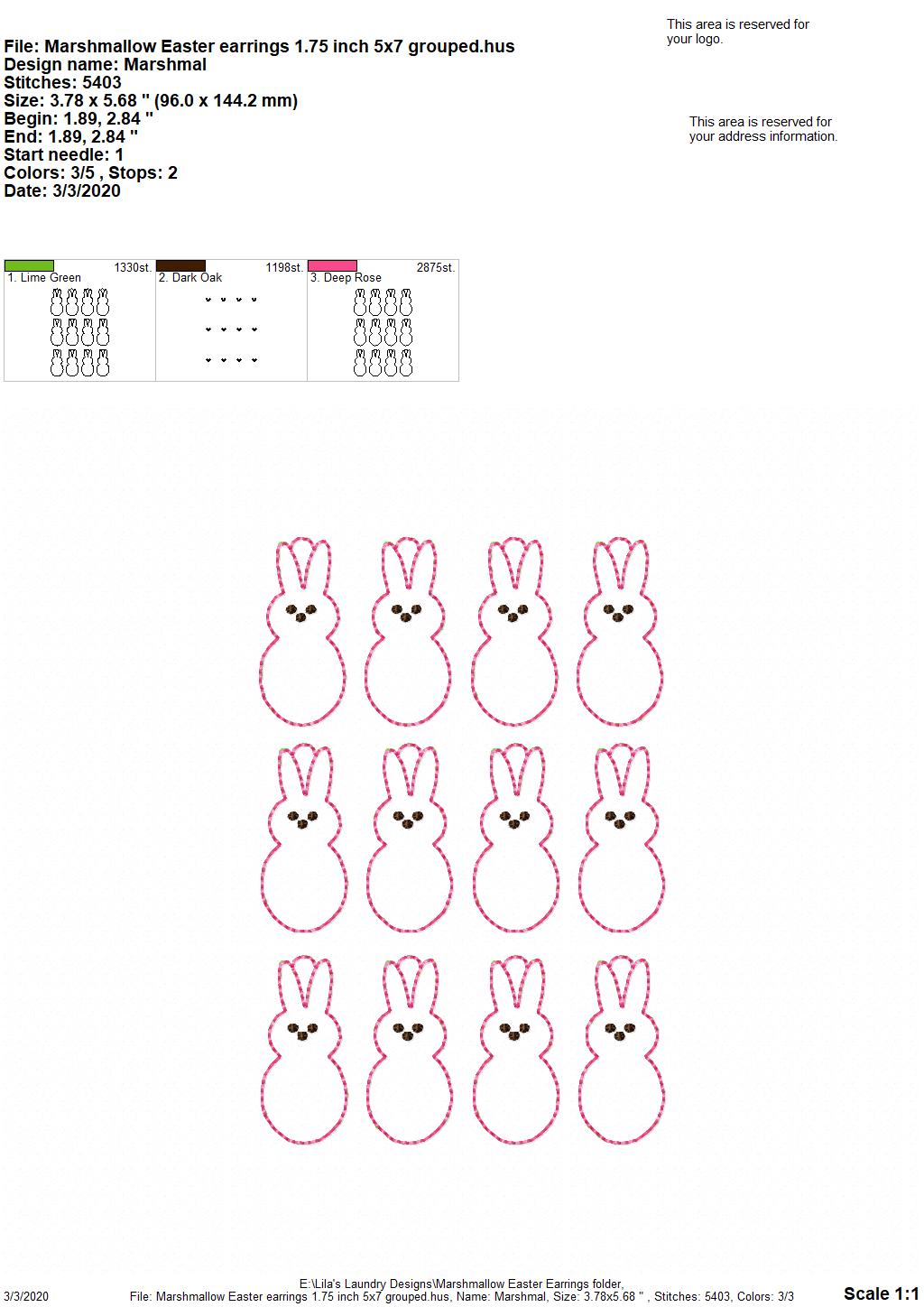 Marshmallow Easter Earrings - 3 sizes - Digital Embroidery Design