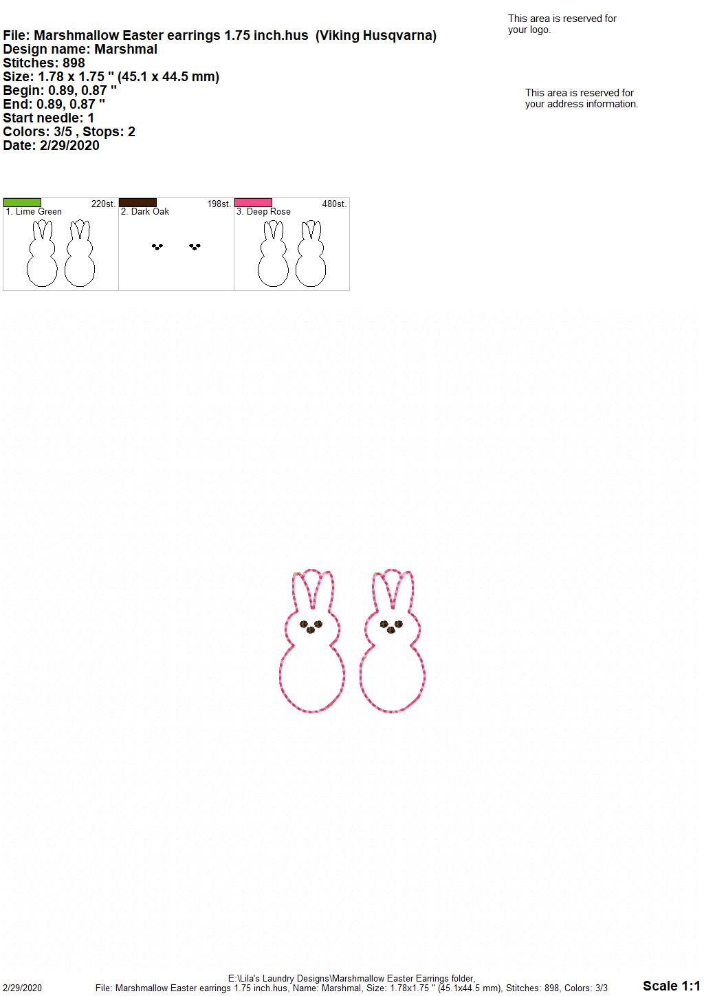 Marshmallow Easter Earrings - 3 sizes - Digital Embroidery Design