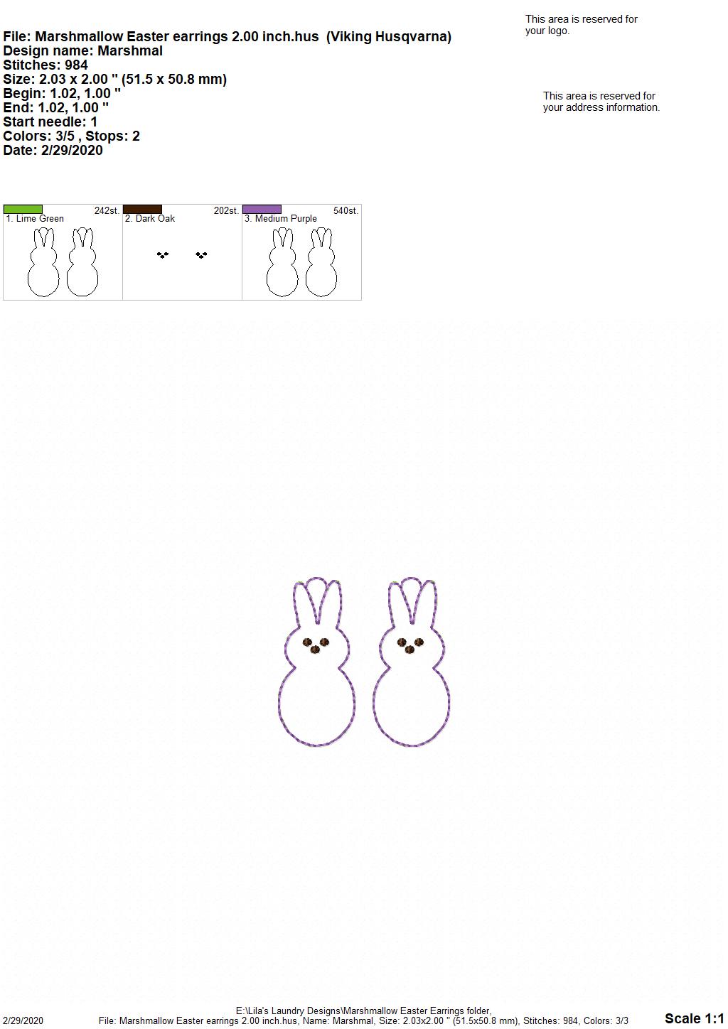 Marshmallow Easter Earrings - 3 sizes - Digital Embroidery Design