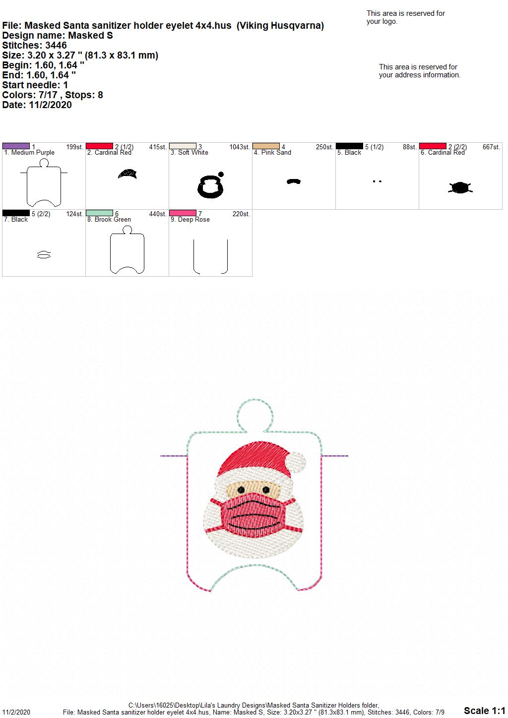 Masked Santa Sanitizer Holders - DIGITAL Embroidery DESIGN