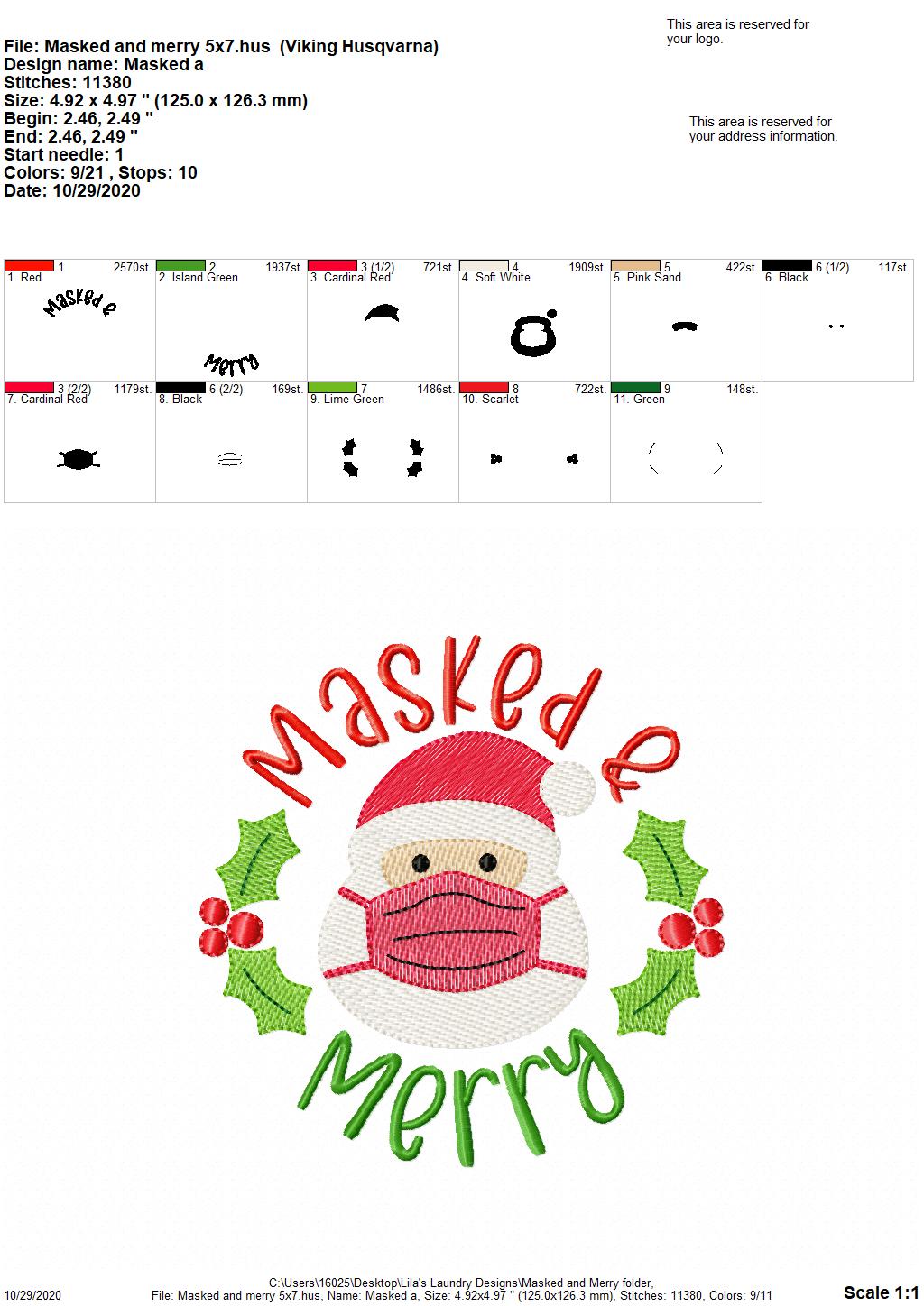 Masked and Merry - 3 Sizes - Digital Embroidery Design