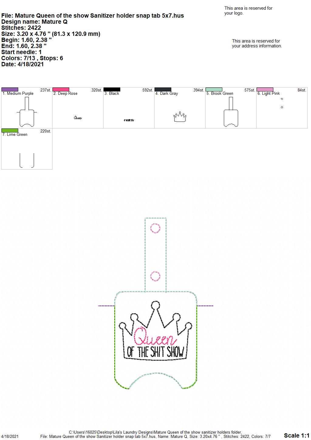 Mature Queen of the Show Sanitizer Holder - DIGITAL Embroidery DESIGN