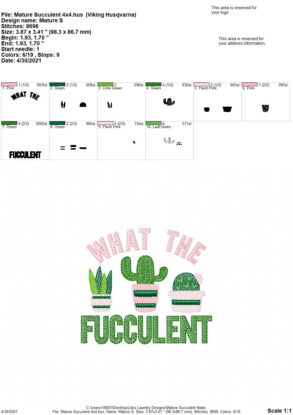 Mature Succulent - 4 sizes- Digital Embroidery Design