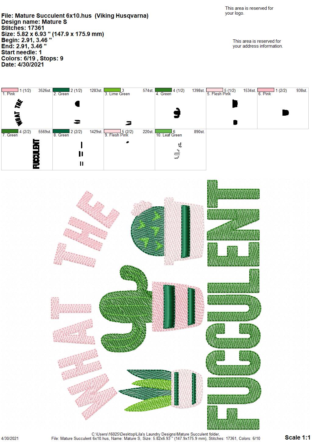 Mature Succulent - 4 sizes- Digital Embroidery Design