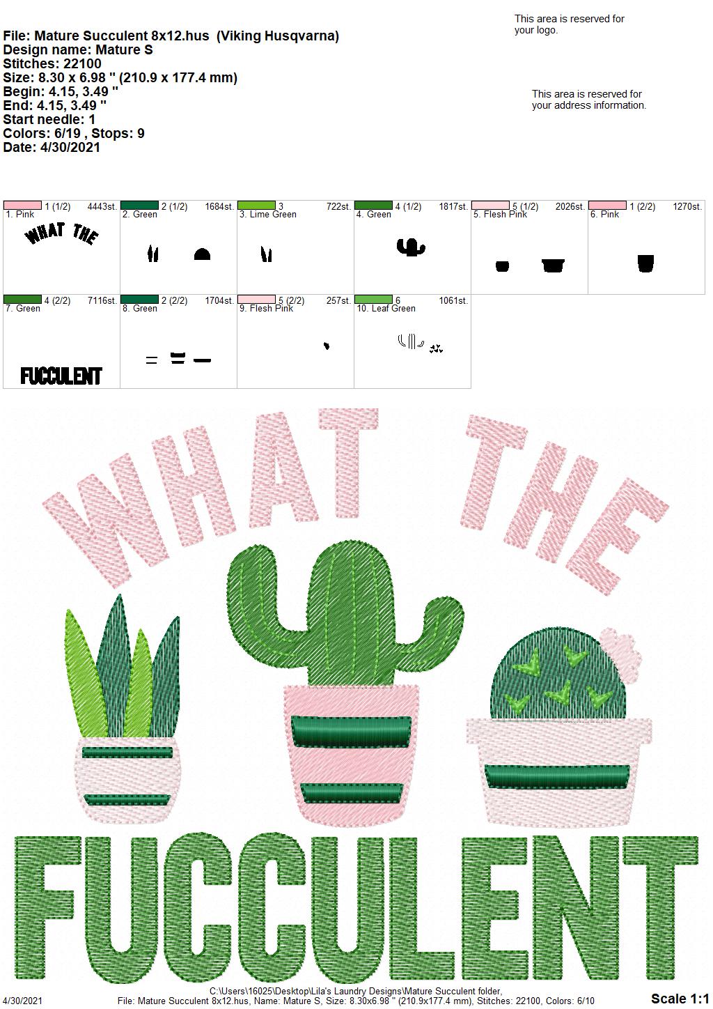 Mature Succulent - 4 sizes- Digital Embroidery Design