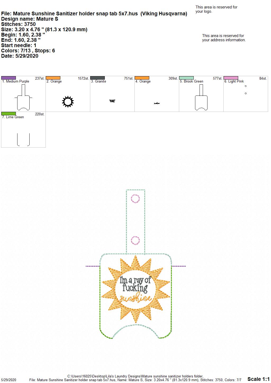 Mature Sunshine Sanitizer Holders - Embroidery Design - DIGITAL Embroidery DESIGN
