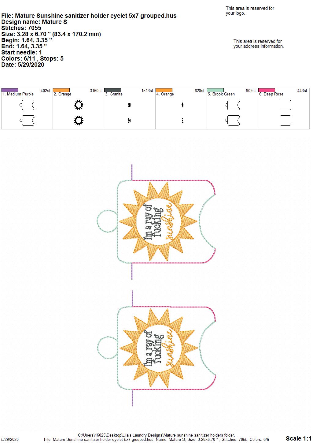 Mature Sunshine Sanitizer Holders - Embroidery Design - DIGITAL Embroidery DESIGN
