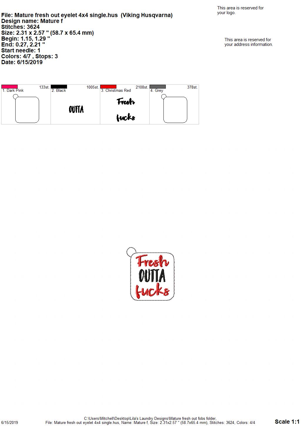 Mature Fresh Out Fobs - DIGITAL Embroidery DESIGN