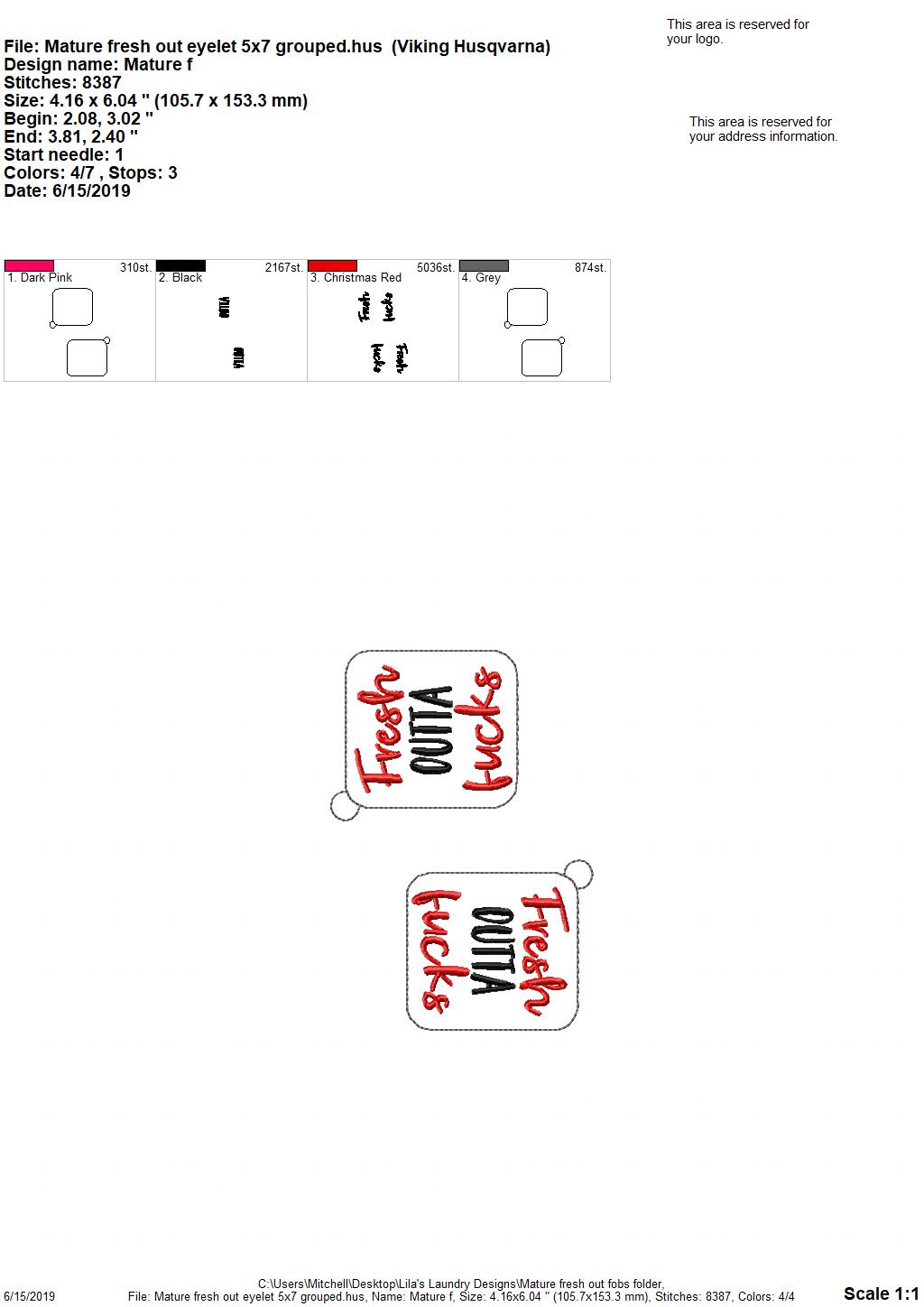Mature Fresh Out Fobs - DIGITAL Embroidery DESIGN