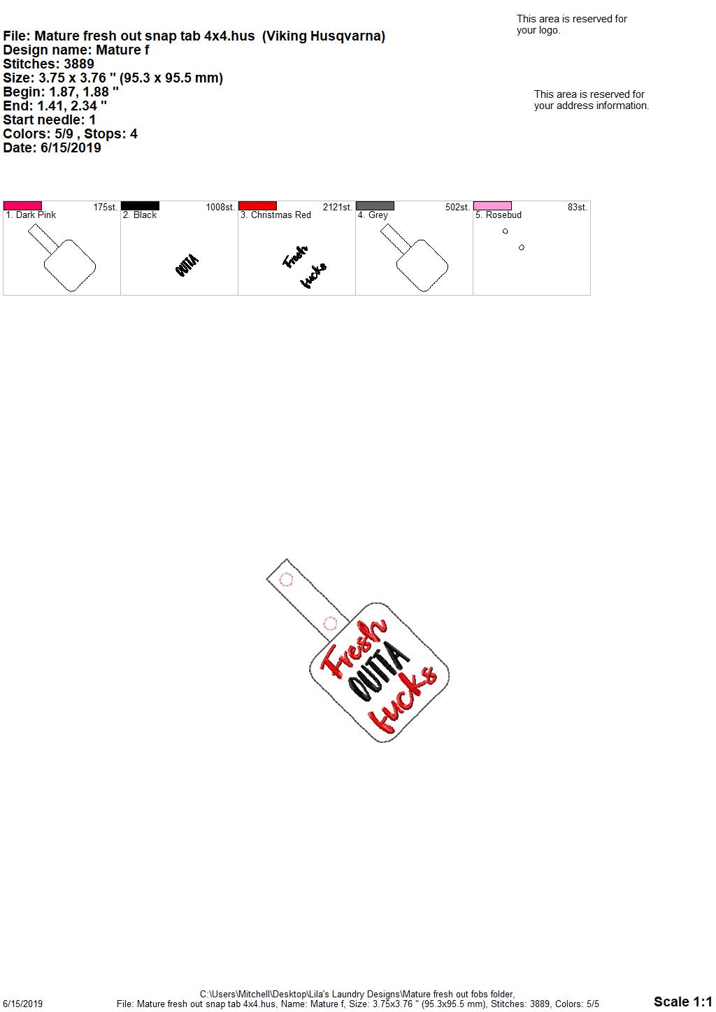 Mature Fresh Out Fobs - DIGITAL Embroidery DESIGN