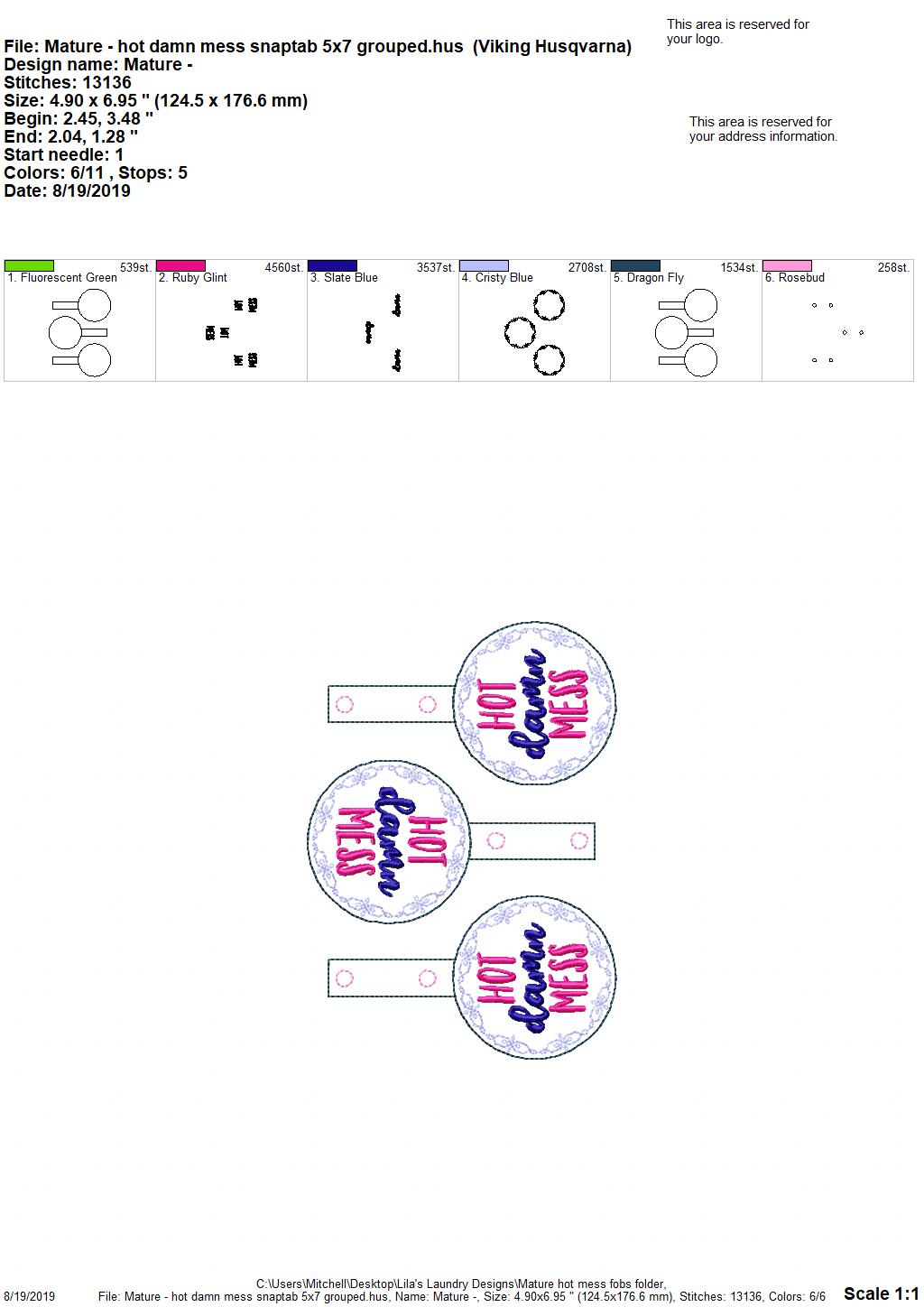 Mature Hot Mess Fobs - DIGITAL Embroidery DESIGN
