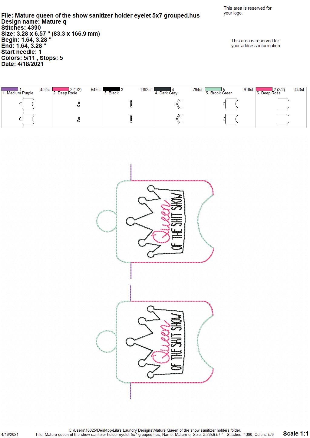 Mature Queen of the Show Sanitizer Holder - DIGITAL Embroidery DESIGN