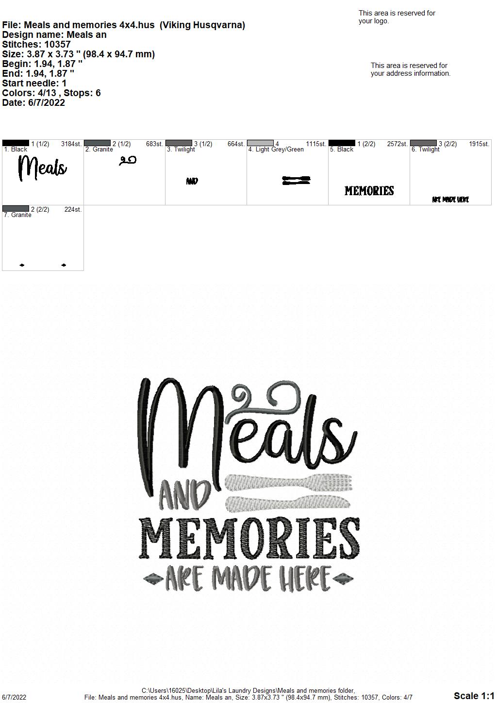 Meals and Memories - 4 sizes- Digital Embroidery Design