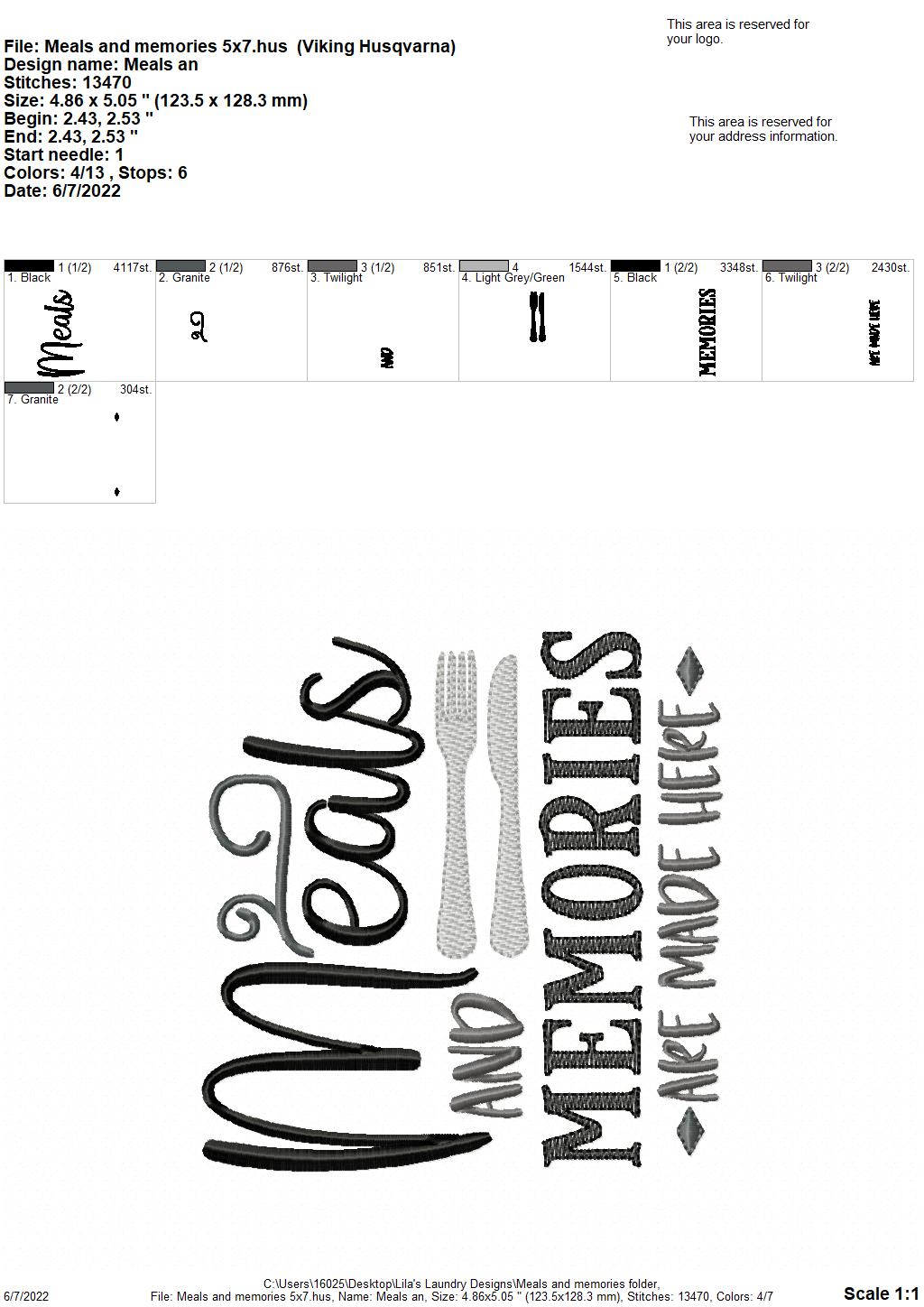 Meals and Memories - 4 sizes- Digital Embroidery Design