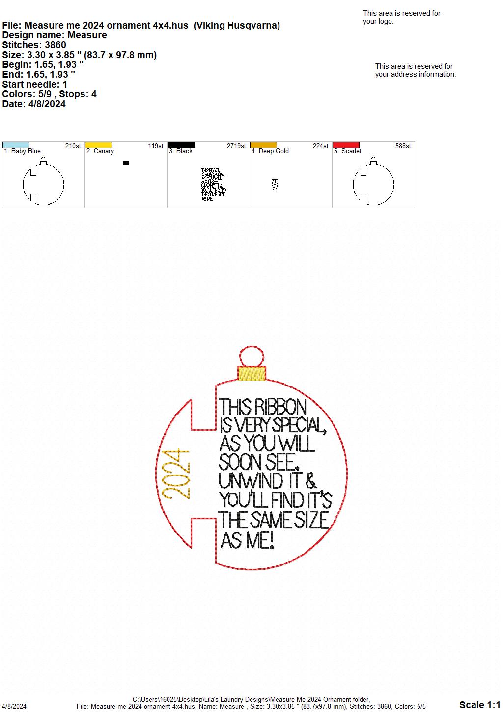 Measure Me 2024 Ornament - Digital Embroidery Design