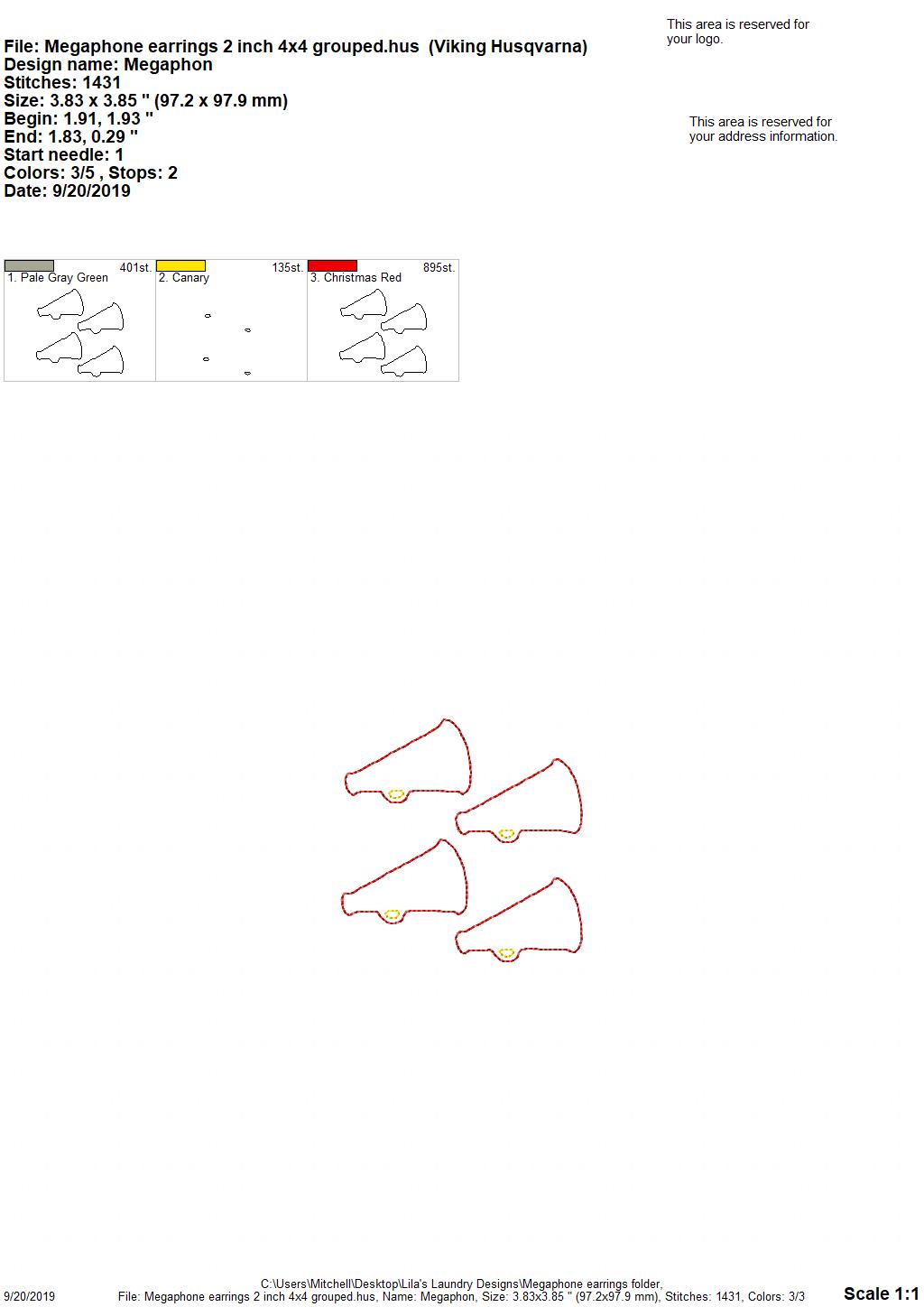 Megaphone Earrings - 3 sizes - Digital Embroidery Design