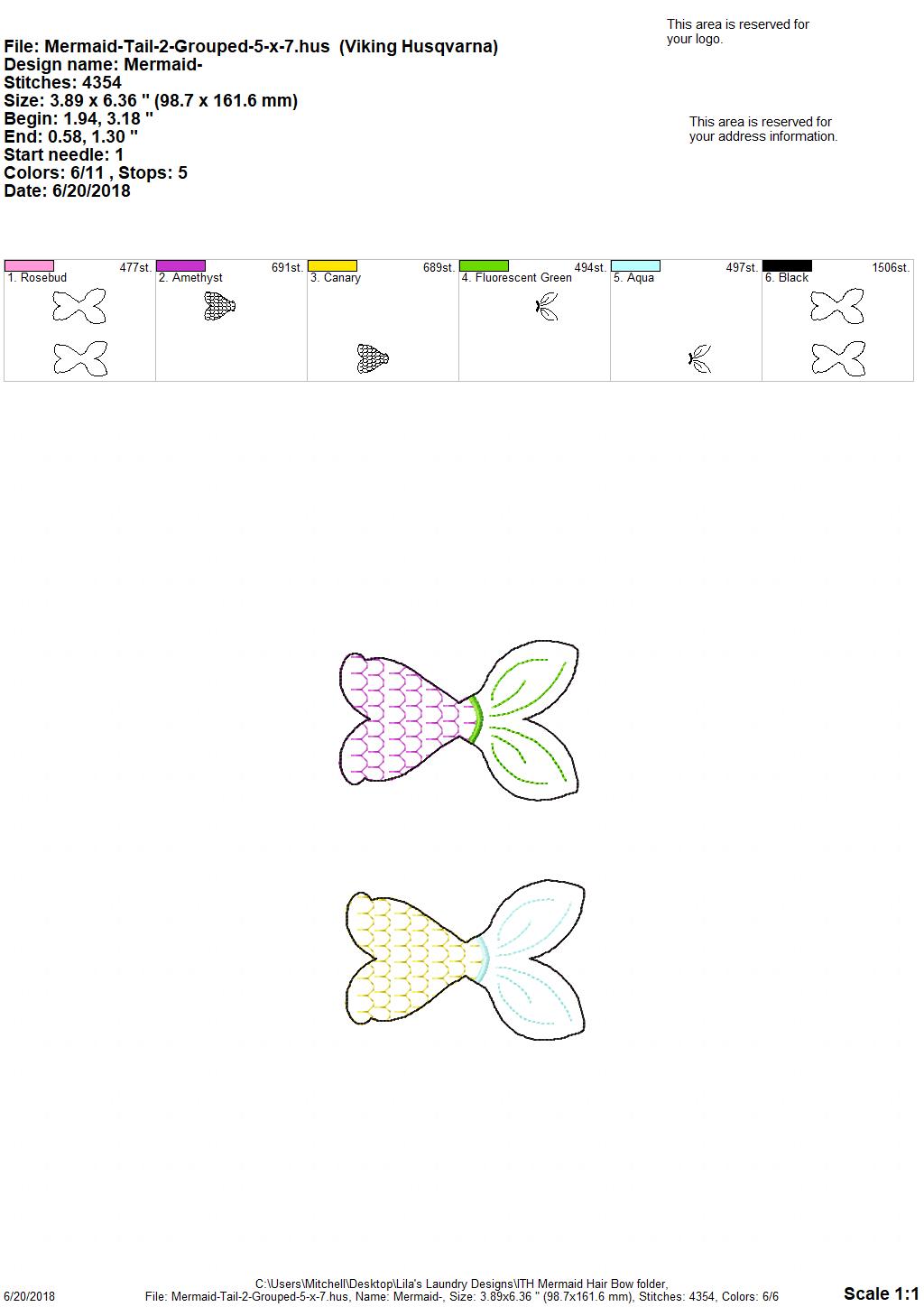 Mermaid Hair Bow - Digital Embroidery Design