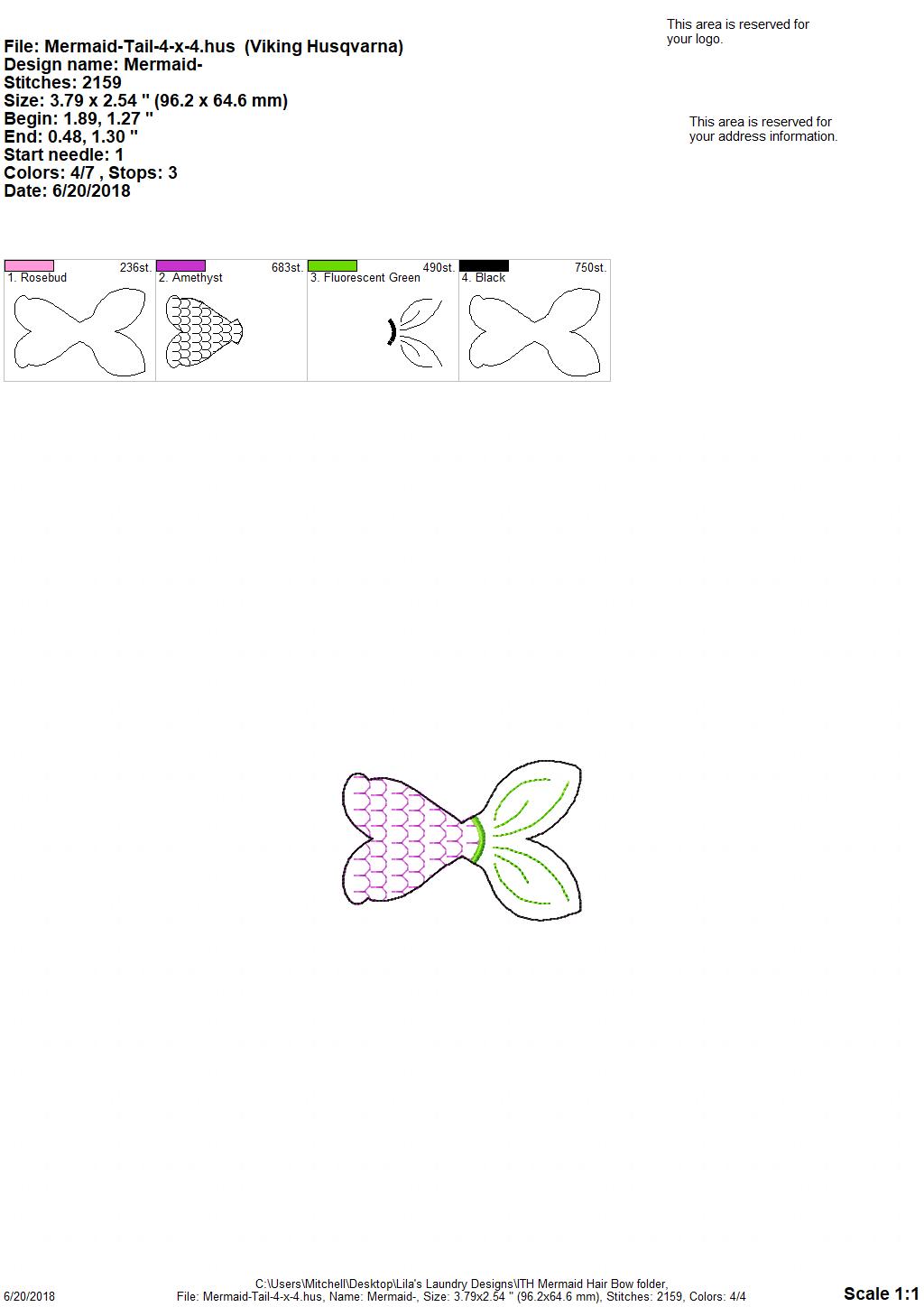 Mermaid Hair Bow - Digital Embroidery Design