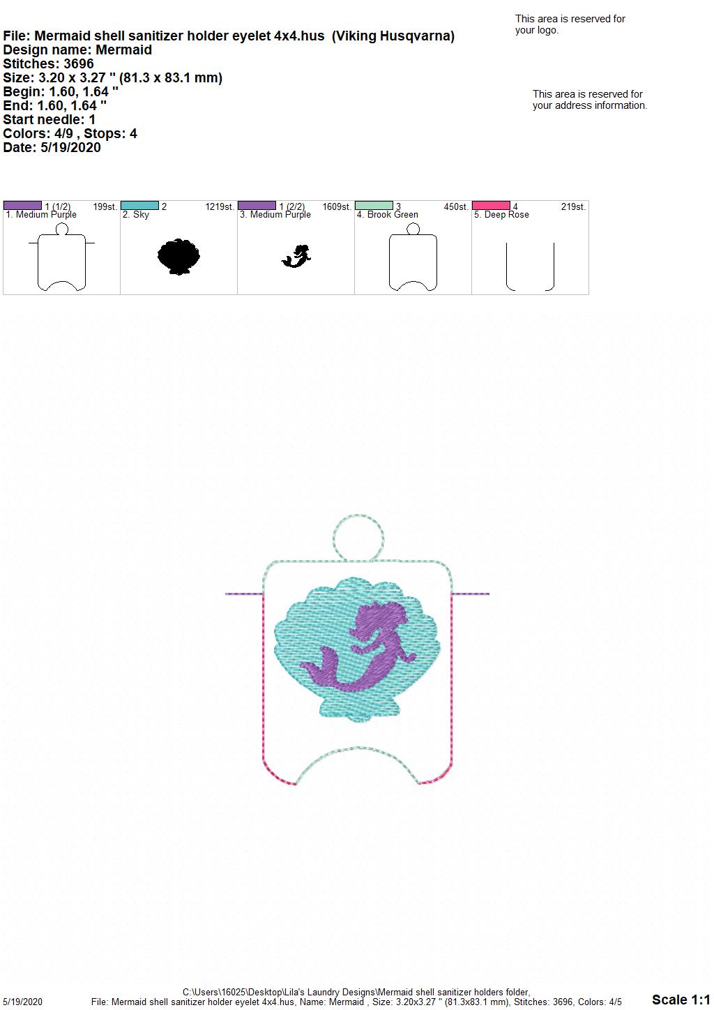 Mermaid Shell Sanitizer Holders - DIGITAL Embroidery DESIGN