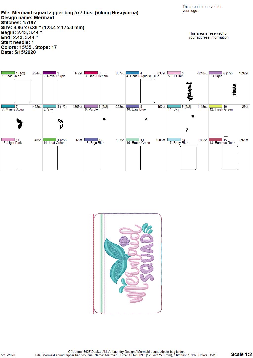 Mermaid Squad Zipper Bag - 2 sizes - Digital Embroidery Design