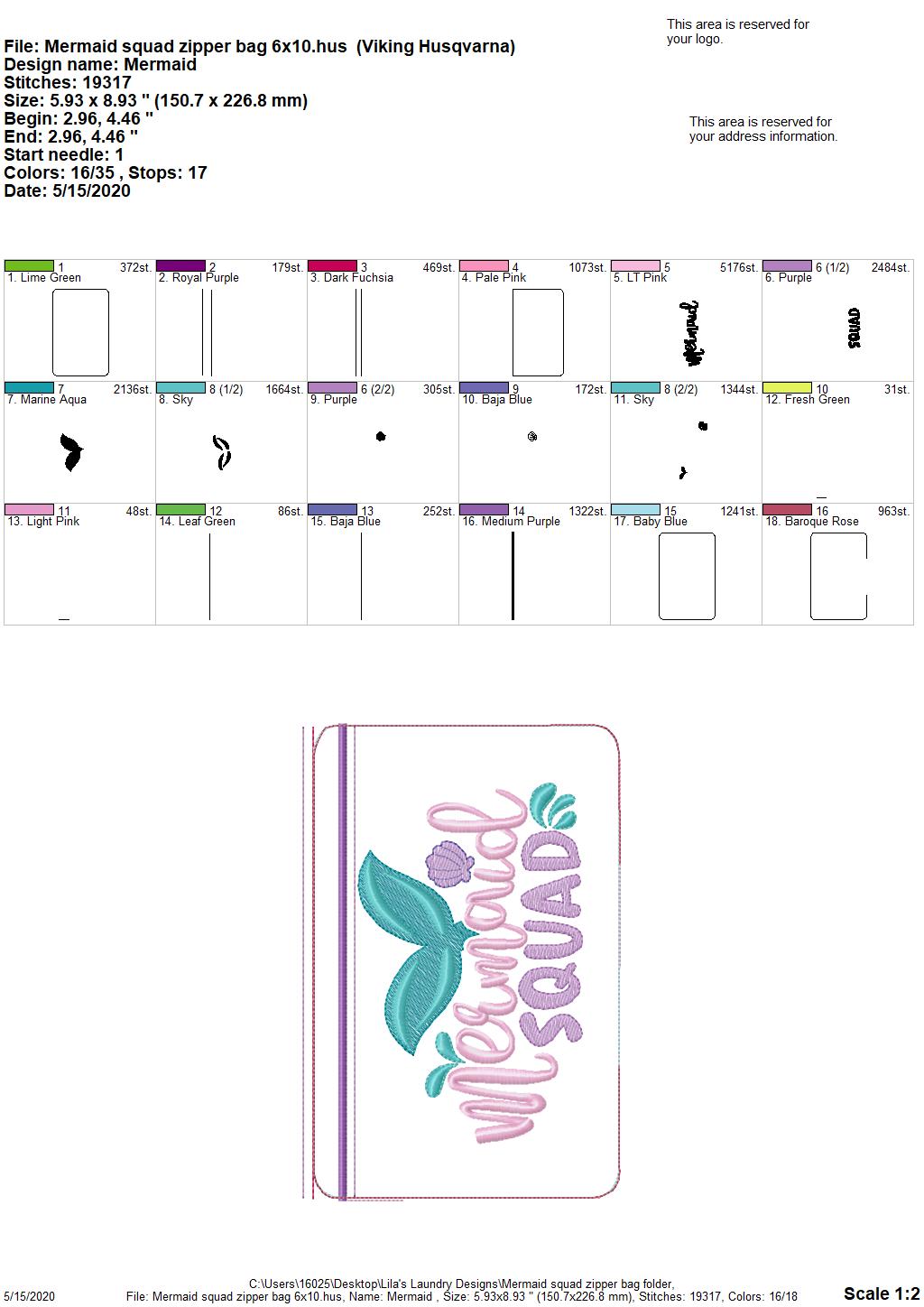 Mermaid Squad Zipper Bag - 2 sizes - Digital Embroidery Design