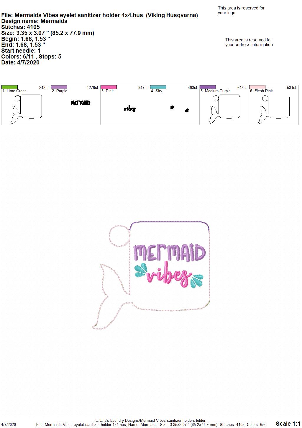 Mermaid Vibes Sanitizer Holders - DIGITAL Embroidery DESIGN