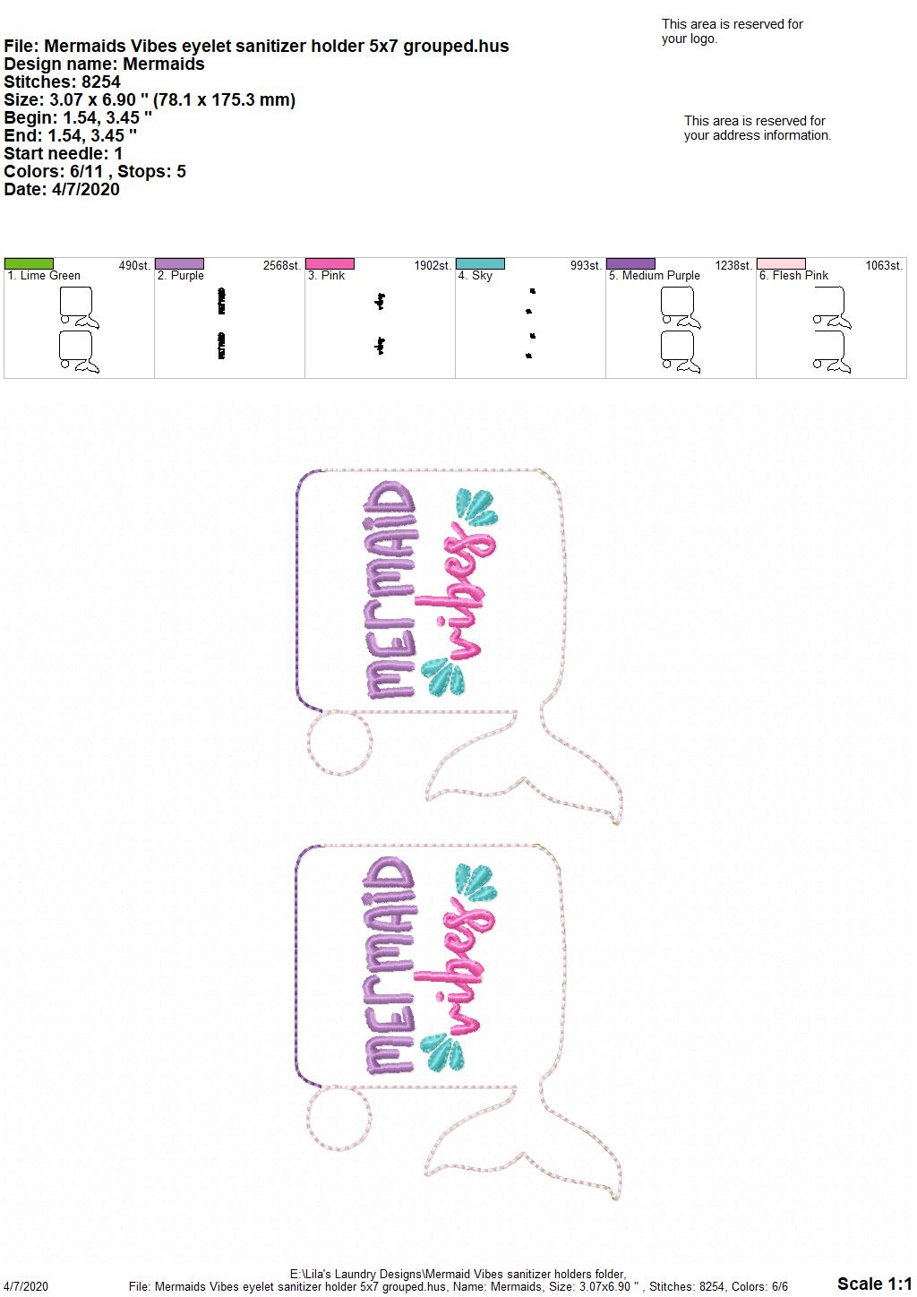 Mermaid Vibes Sanitizer Holders - DIGITAL Embroidery DESIGN