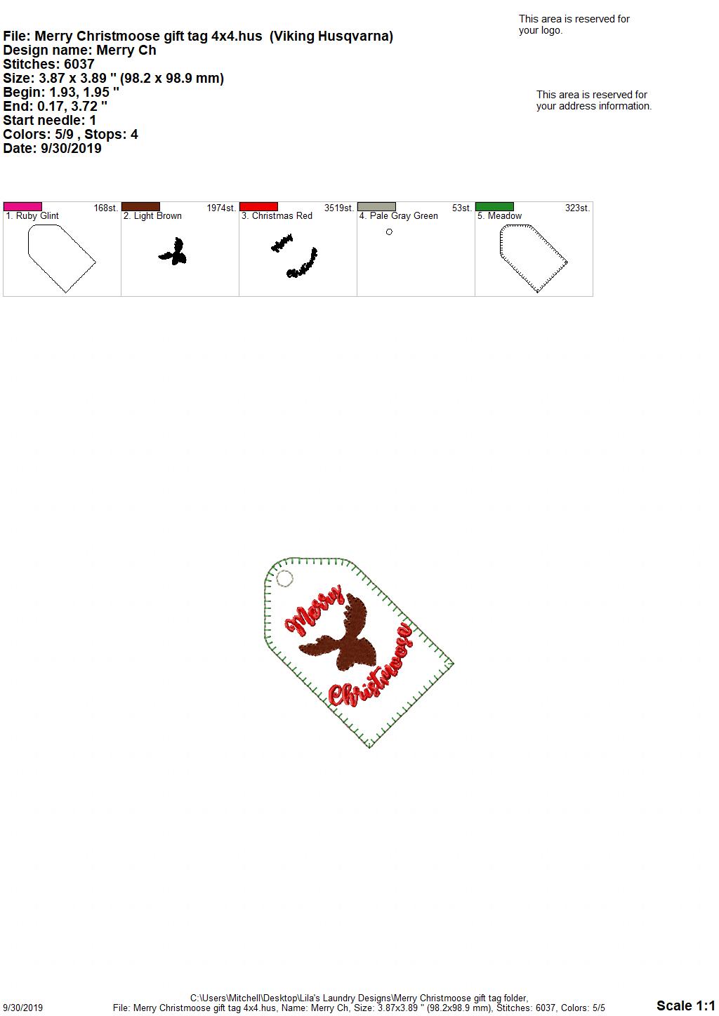 Merry Christmoose Gift Tag Feltie - Digital Embroidery Design
