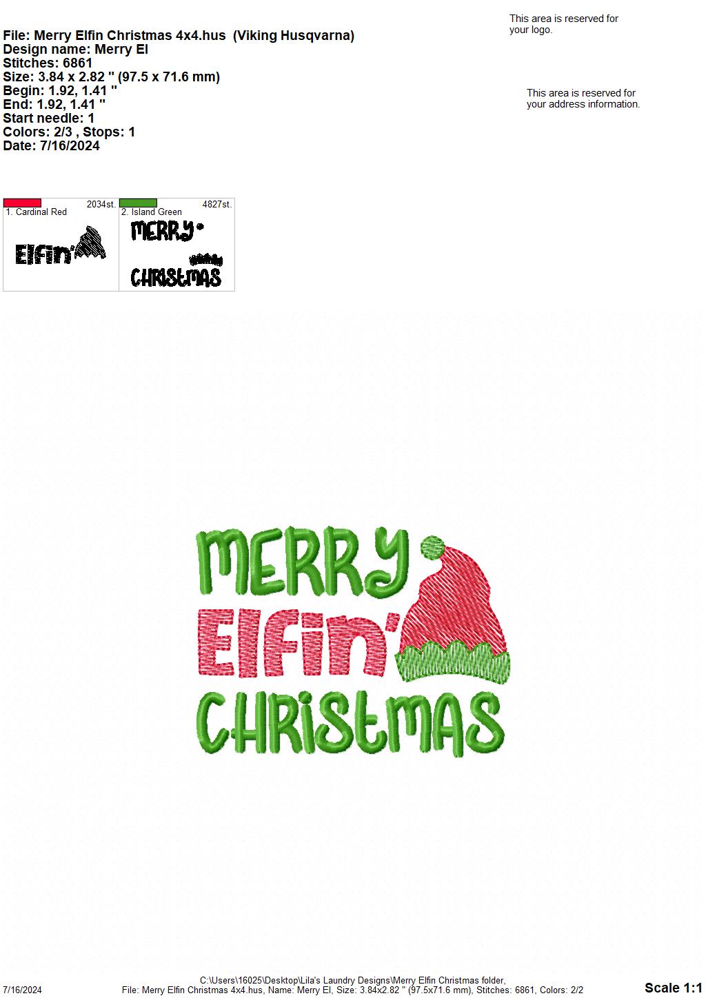 Merry Elfin' Christmas - 4 Sizes - Digital Embroidery Design