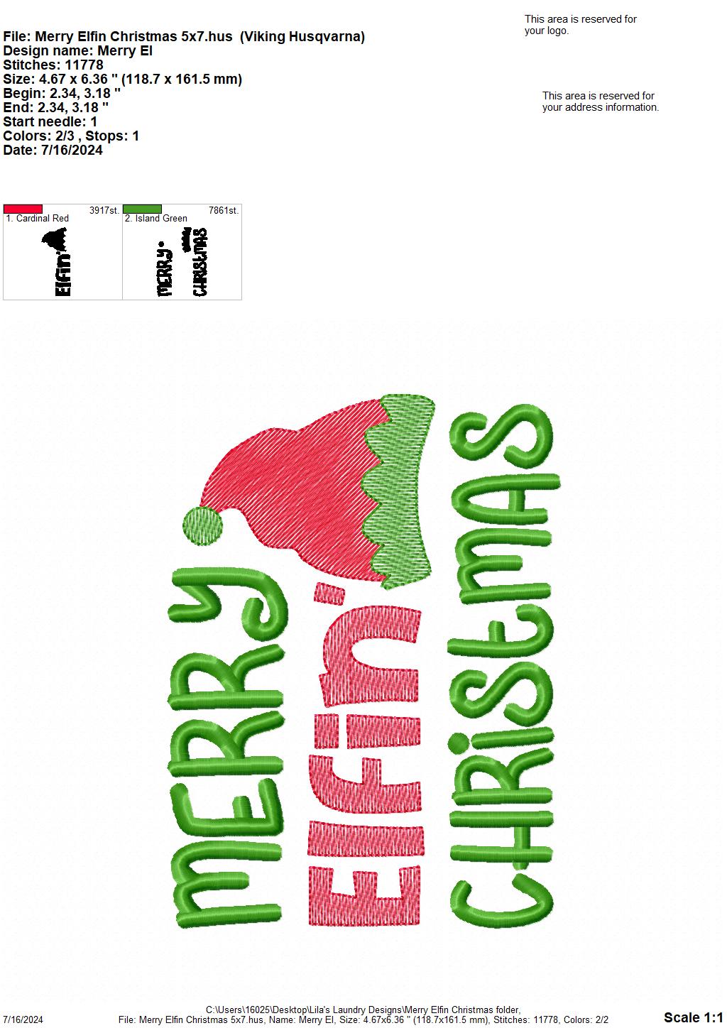 Merry Elfin' Christmas - 4 Sizes - Digital Embroidery Design