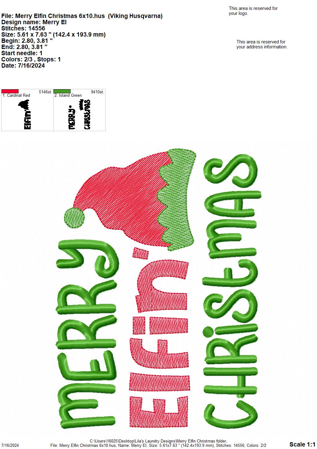 Merry Elfin' Christmas - 4 Sizes - Digital Embroidery Design