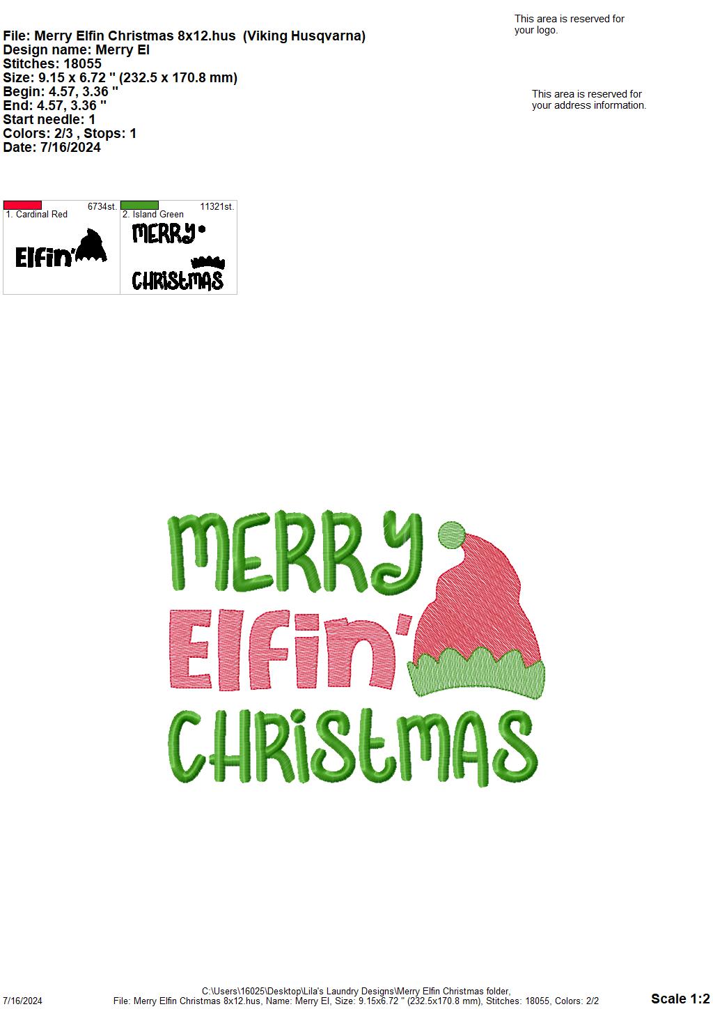 Merry Elfin' Christmas - 4 Sizes - Digital Embroidery Design