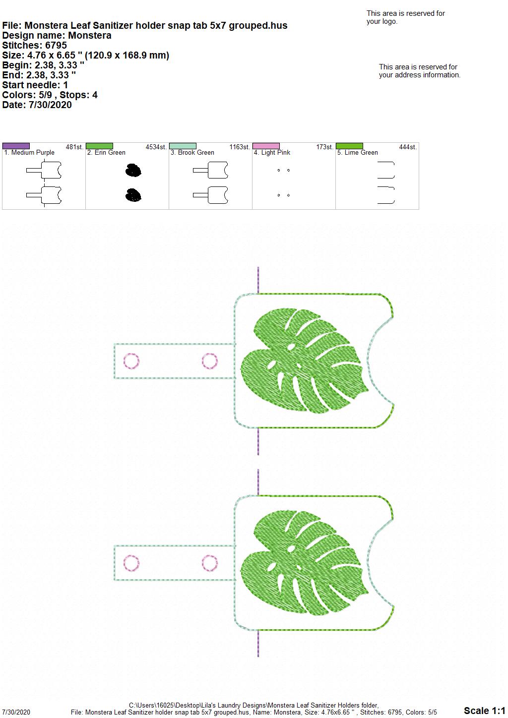 Monstera Leaf Sanitizer Holders - DIGITAL Embroidery DESIGN
