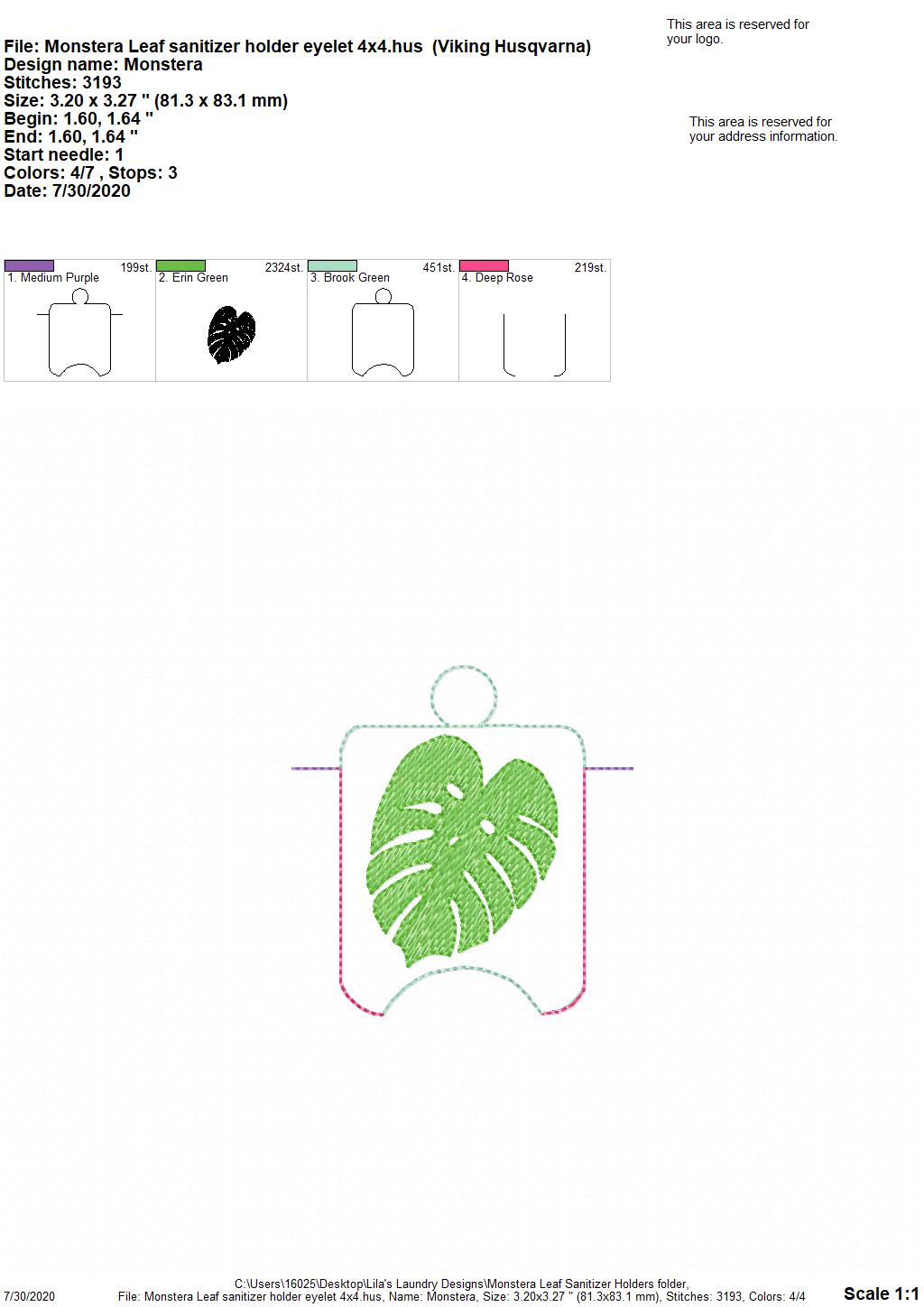 Monstera Leaf Sanitizer Holders - DIGITAL Embroidery DESIGN