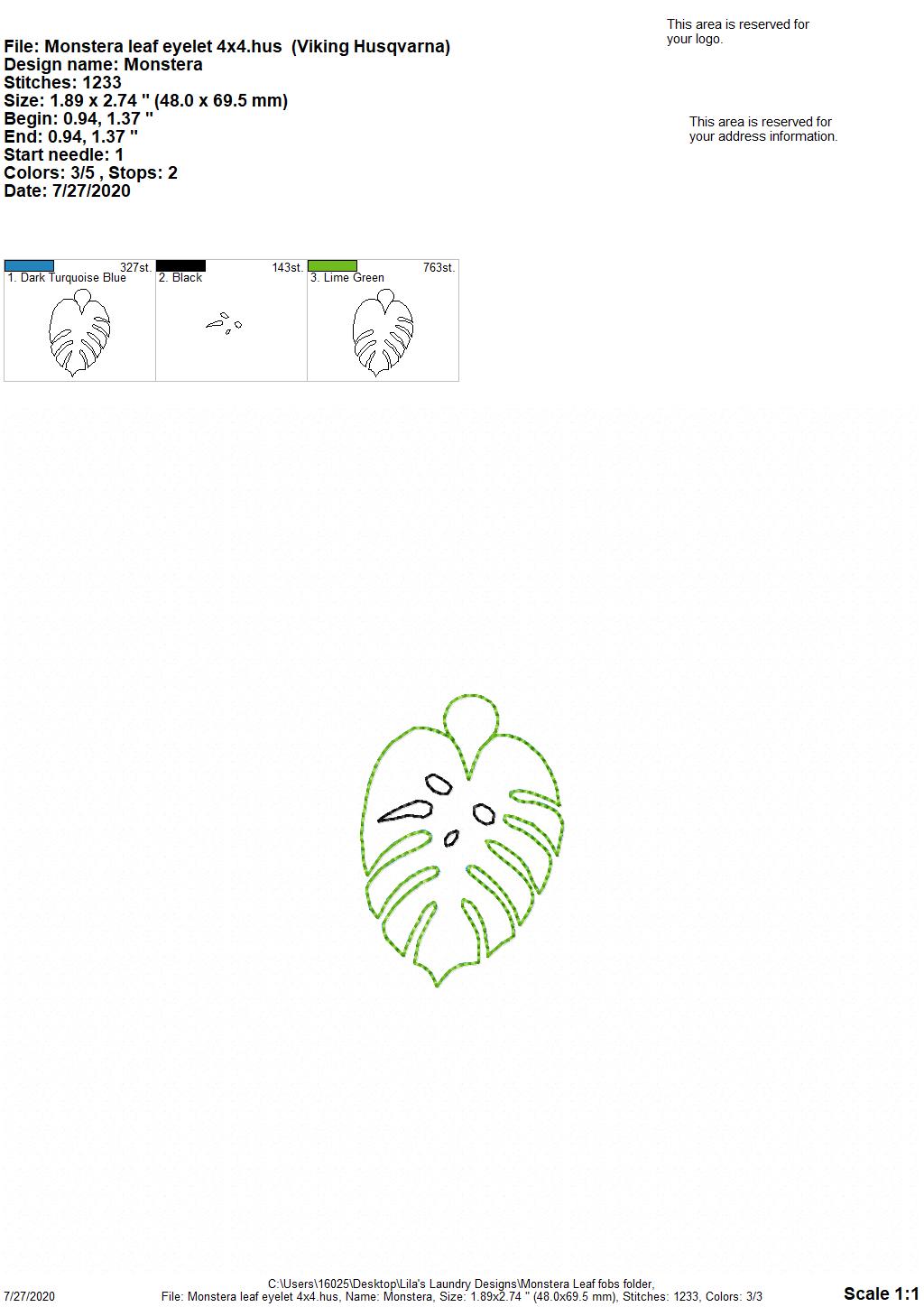 Monstera Leaf Fobs - DIGITAL Embroidery DESIGN