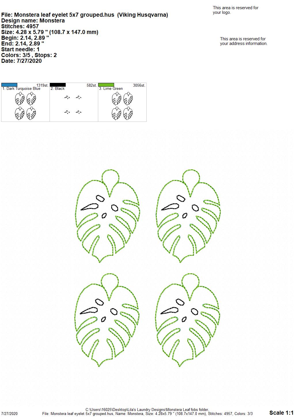Monstera Leaf Fobs - DIGITAL Embroidery DESIGN