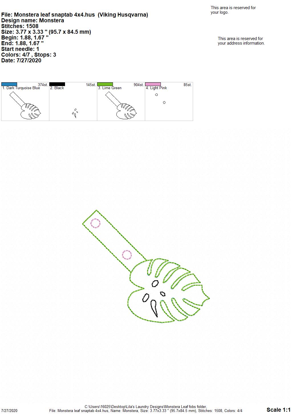 Monstera Leaf Fobs - DIGITAL Embroidery DESIGN