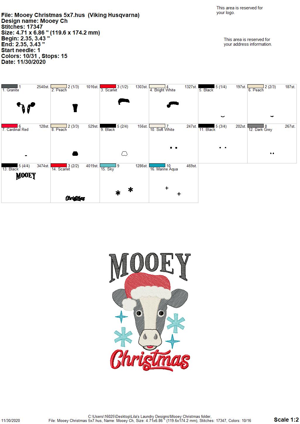 Mooey Christmas - 2 sizes - Digital Embroidery Design